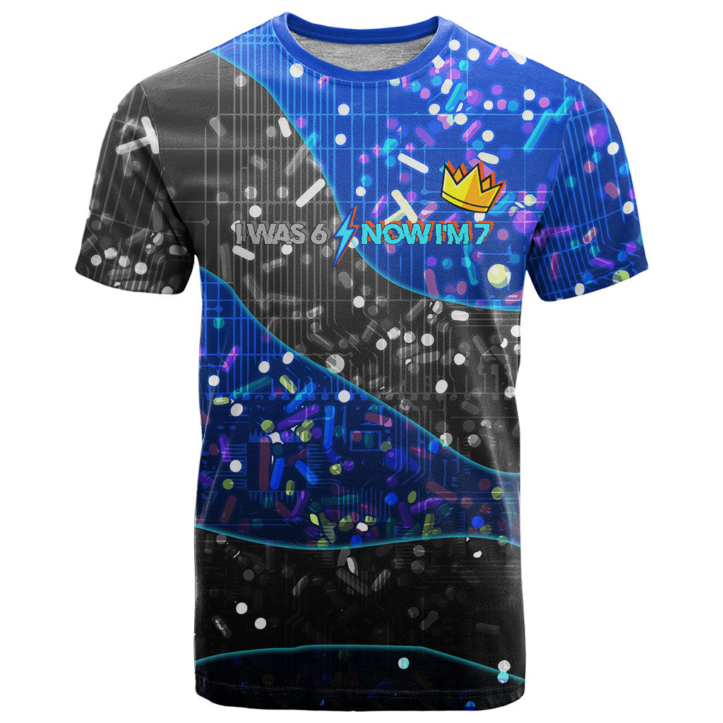 7th Birthday Boys T Shirt I was 6 Now Im 7 Gaming And Tech Theme