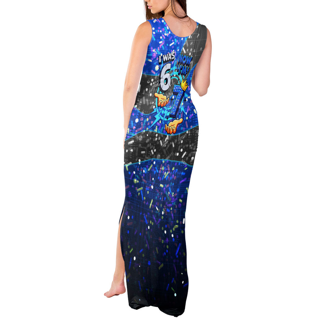 7th Birthday Boys Tank Maxi Dress I was 6 Now Im 7 Gaming And Tech Theme