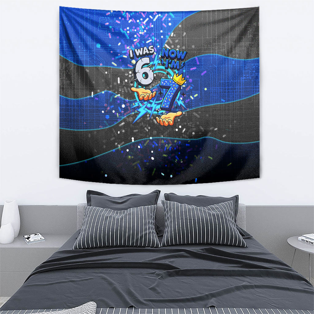 7th Birthday Boys Tapestry I was 6 Now Im 7 Gaming And Tech Theme