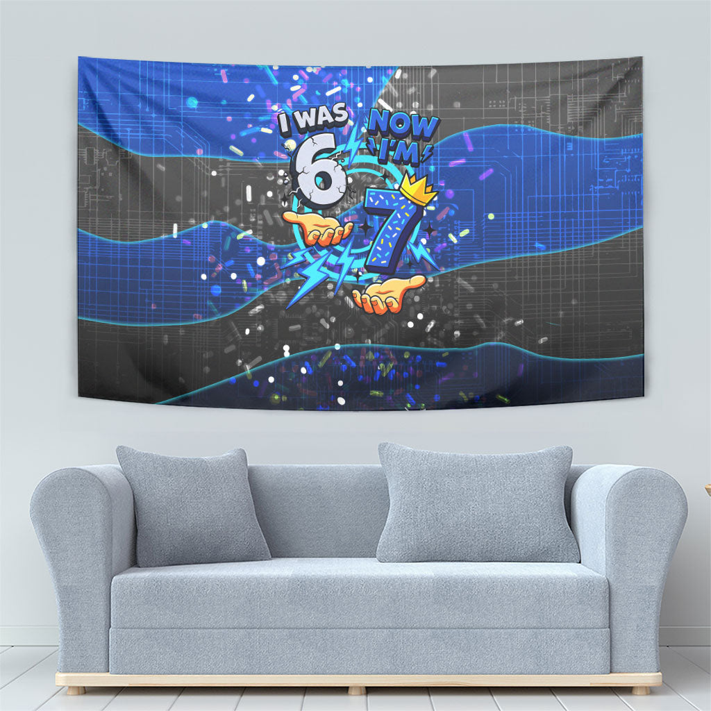 7th Birthday Boys Tapestry I was 6 Now Im 7 Gaming And Tech Theme
