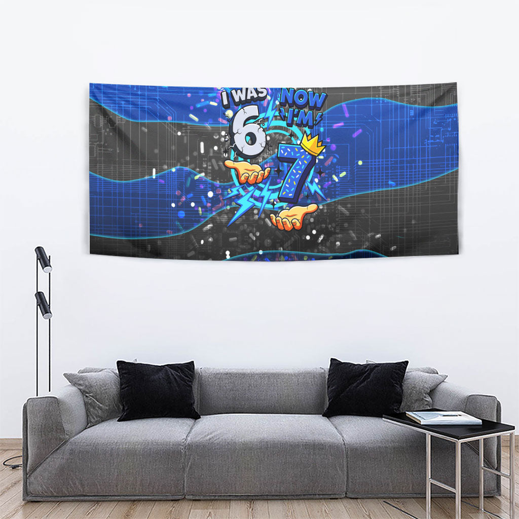 7th Birthday Boys Tapestry I was 6 Now Im 7 Gaming And Tech Theme