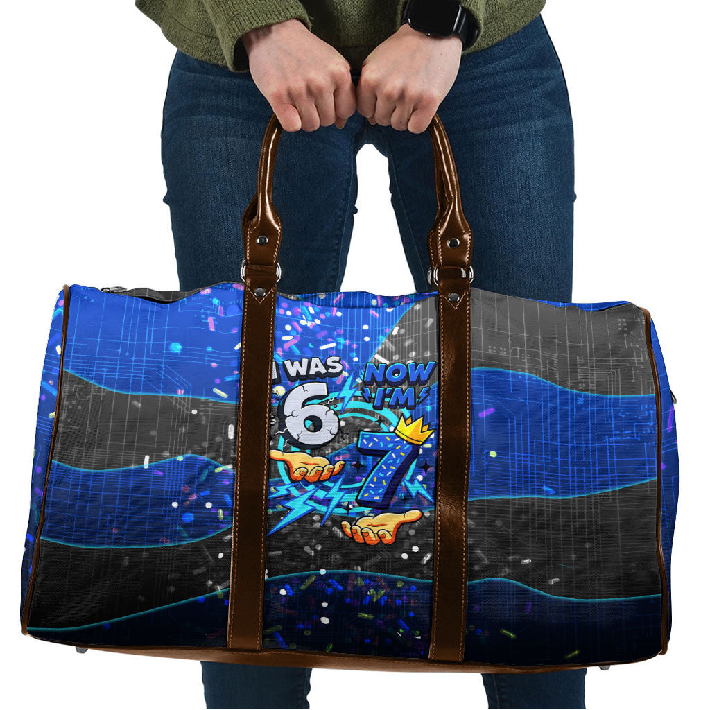 7th Birthday Boys Travel Bag I was 6 Now Im 7 Gaming And Tech Theme