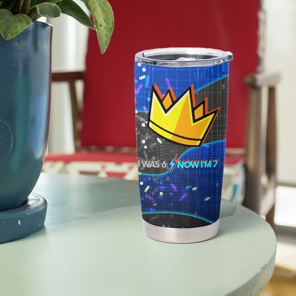 7th Birthday Boys Tumbler Cup I was 6 Now Im 7 Gaming And Tech Theme