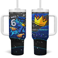 7th Birthday Boys Tumbler With Handle I was 6 Now Im 7 Gaming And Tech Theme