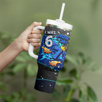 7th Birthday Boys Tumbler With Handle I was 6 Now Im 7 Gaming And Tech Theme