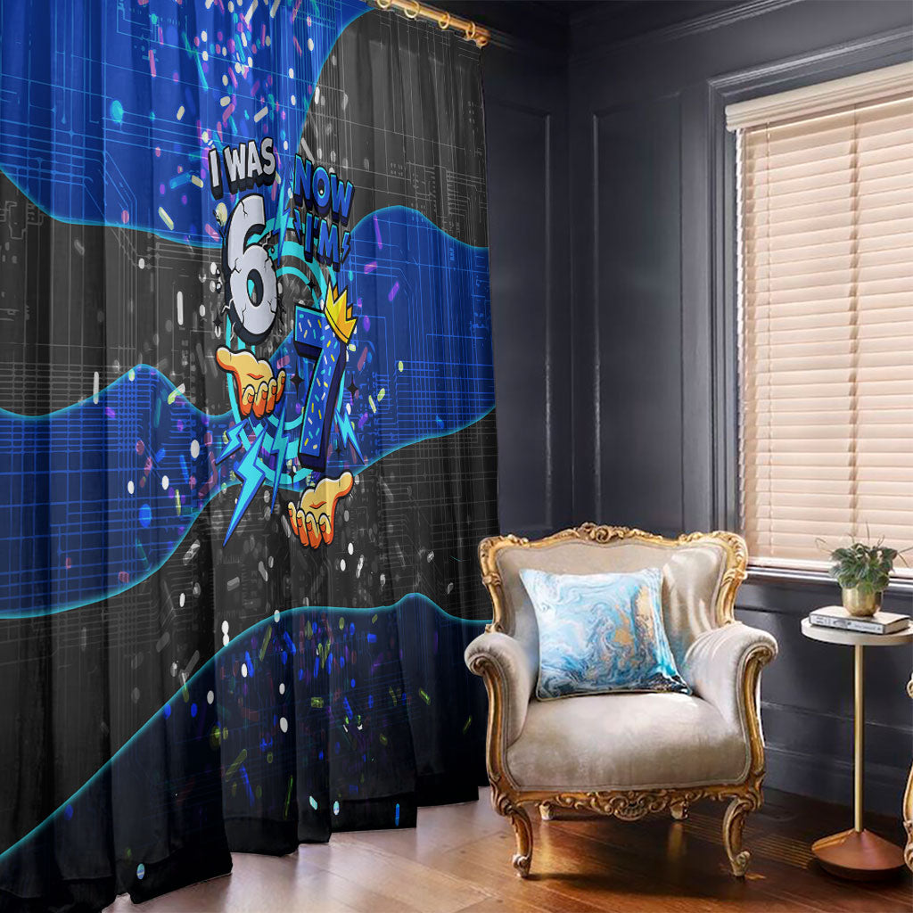 7th Birthday Boys Window Curtain I was 6 Now Im 7 Gaming And Tech Theme