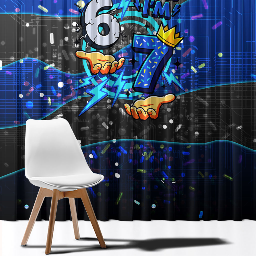 7th Birthday Boys Window Curtain I was 6 Now Im 7 Gaming And Tech Theme