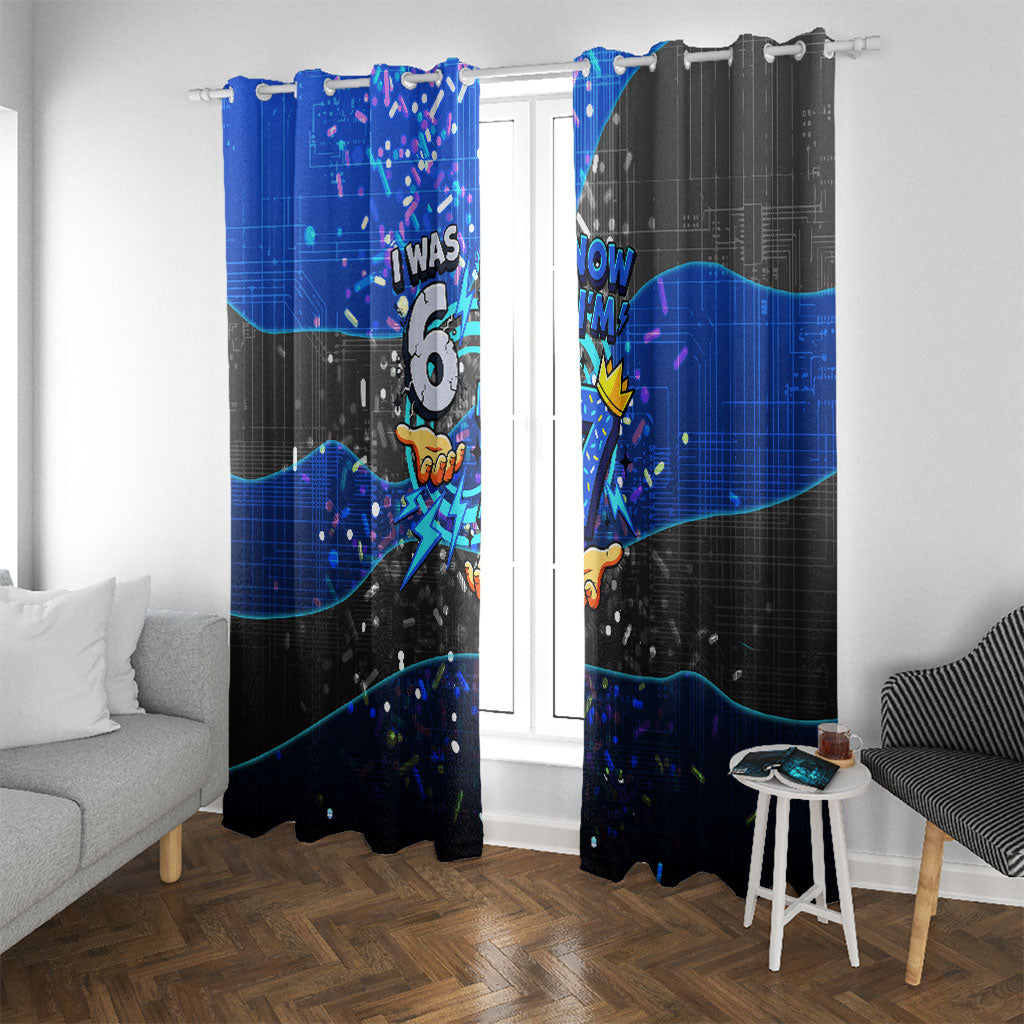 7th Birthday Boys Window Curtain I was 6 Now Im 7 Gaming And Tech Theme
