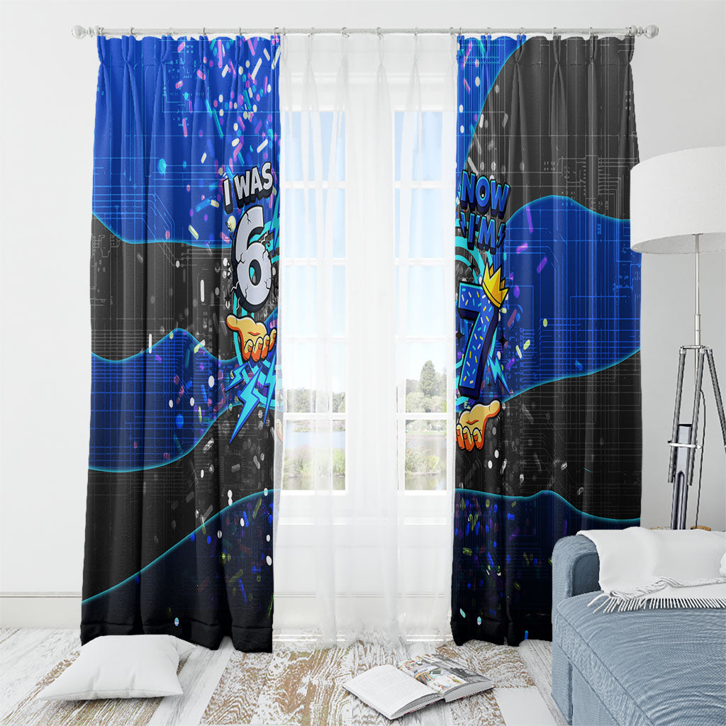7th Birthday Boys Window Curtain I was 6 Now Im 7 Gaming And Tech Theme