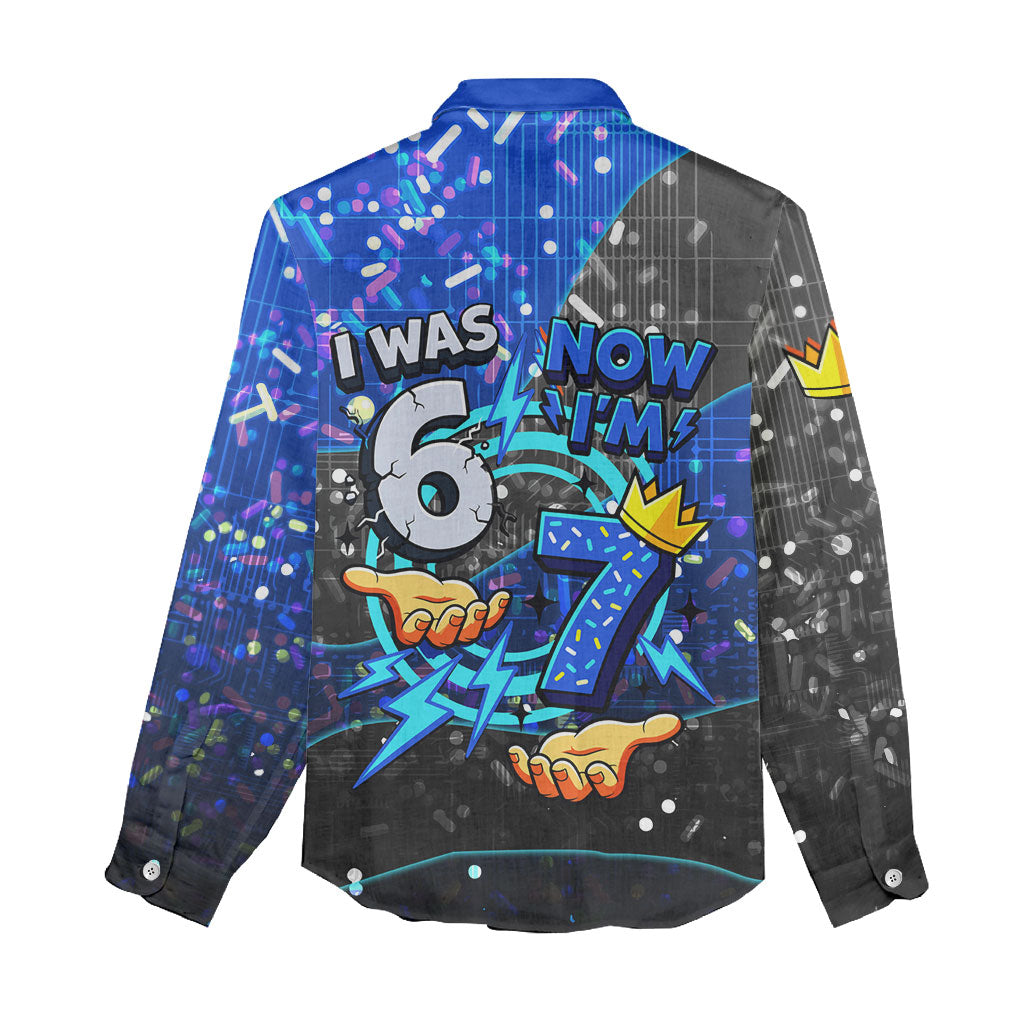 7th Birthday Boys Women Casual Shirt I was 6 Now Im 7 Gaming And Tech Theme