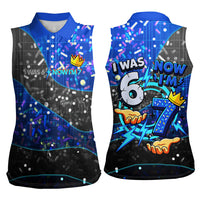 7th Birthday Boys Women Sleeveless Polo Shirt I was 6 Now Im 7 Gaming And Tech Theme