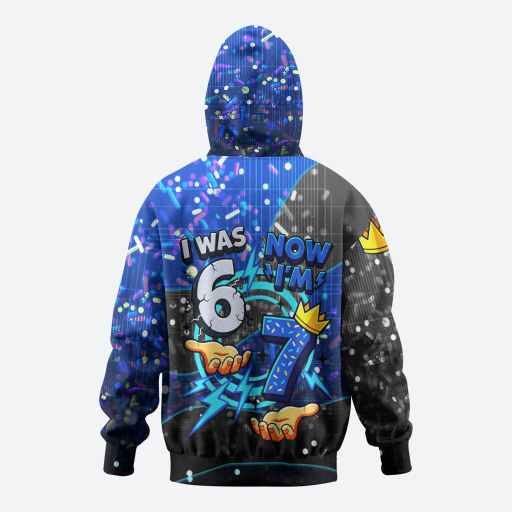 7th Birthday Boys Zip Hoodie I was 6 Now Im 7 Gaming And Tech Theme