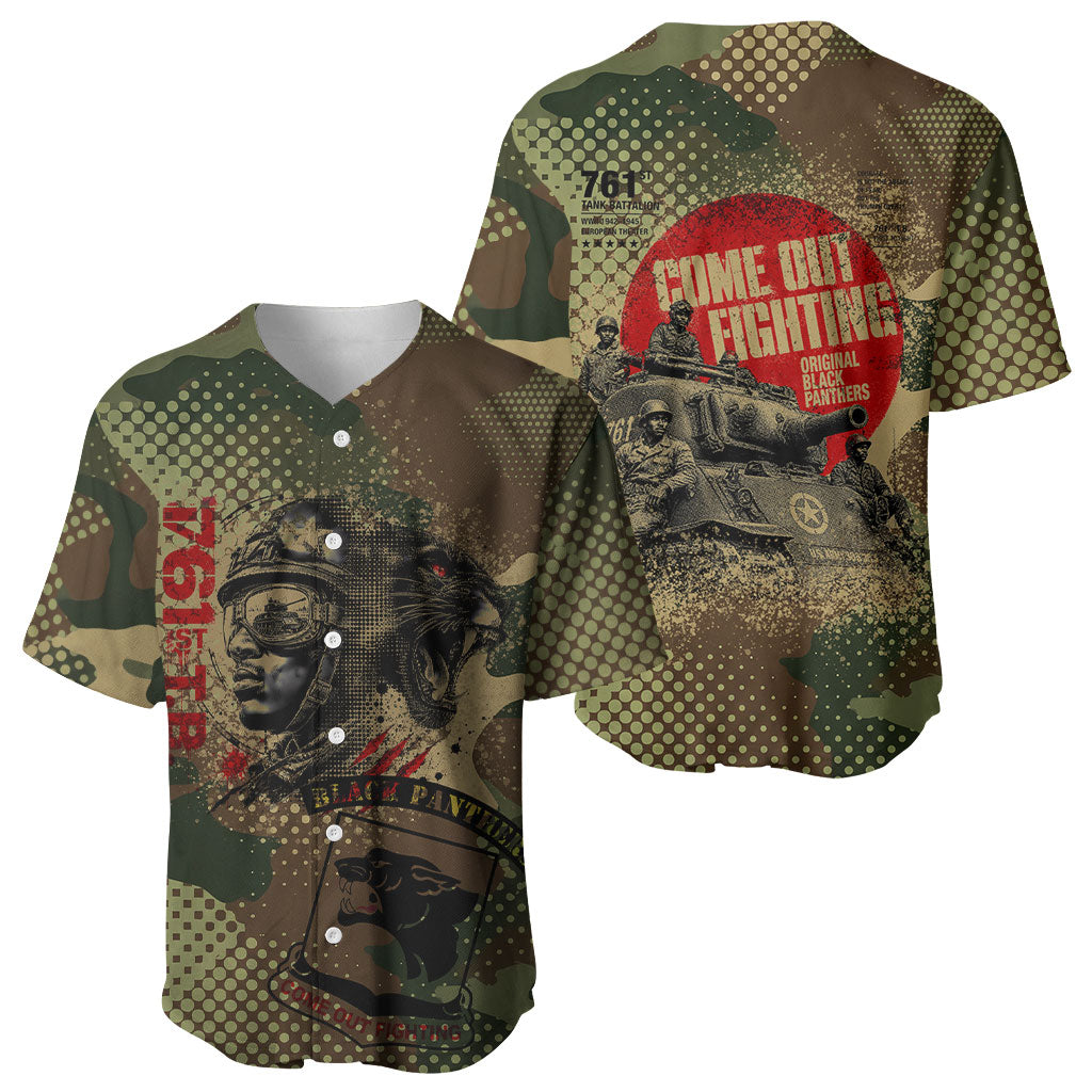 761st Tank Battalion Black Panthers Baseball Jersey Come Out Fighting Military - Camouflage Halftone