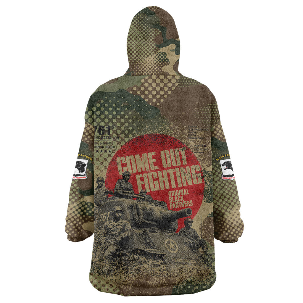 761st Tank Battalion Black Panthers Kid Wearable Blanket Hoodie Come Out Fighting Military - Camouflage Halftone
