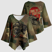 761st Tank Battalion Black Panthers Kimono Sleeve Blouse Come Out Fighting Military - Camouflage Halftone