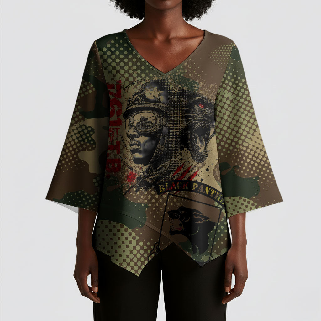 761st Tank Battalion Black Panthers Kimono Sleeve Blouse Come Out Fighting Military - Camouflage Halftone