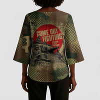 761st Tank Battalion Black Panthers Kimono Sleeve Blouse Come Out Fighting Military - Camouflage Halftone
