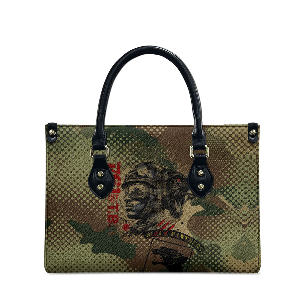 761st Tank Battalion Black Panthers Leather Bag Come Out Fighting Military - Camouflage Halftone