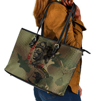 761st Tank Battalion Black Panthers Leather Tote Bag Come Out Fighting Military - Camouflage Halftone