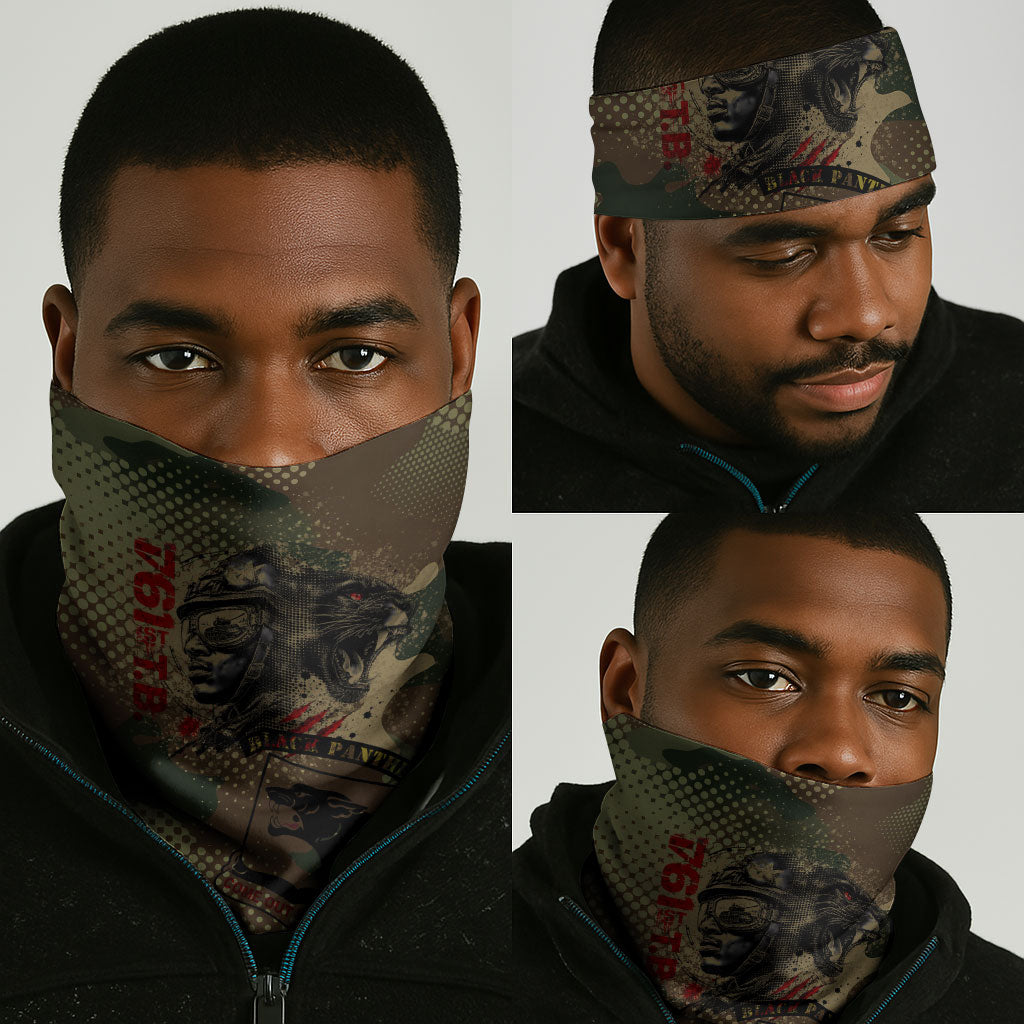 761st Tank Battalion Black Panthers Neck Gaiter Come Out Fighting Military - Camouflage Halftone