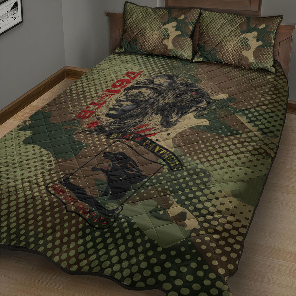 761st Tank Battalion Black Panthers Quilt Bed Set Come Out Fighting Military - Camouflage Halftone