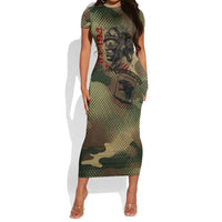 761st Tank Battalion Black Panthers Short Sleeve Bodycon Dress Come Out Fighting Military - Camouflage Halftone