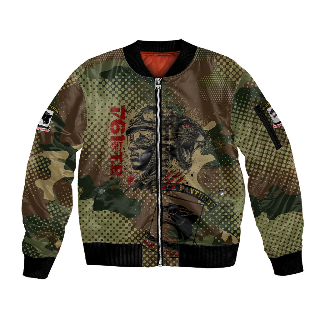 761st Tank Battalion Black Panthers Sleeve Zip Bomber Jacket Come Out Fighting Military - Camouflage Halftone