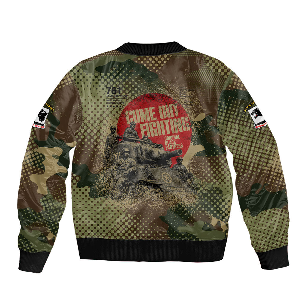 761st Tank Battalion Black Panthers Sleeve Zip Bomber Jacket Come Out Fighting Military - Camouflage Halftone