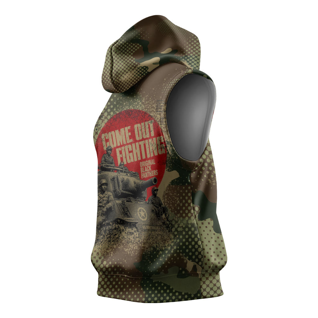 761st Tank Battalion Black Panthers Sleeveless Hoodie Come Out Fighting Military - Camouflage Halftone