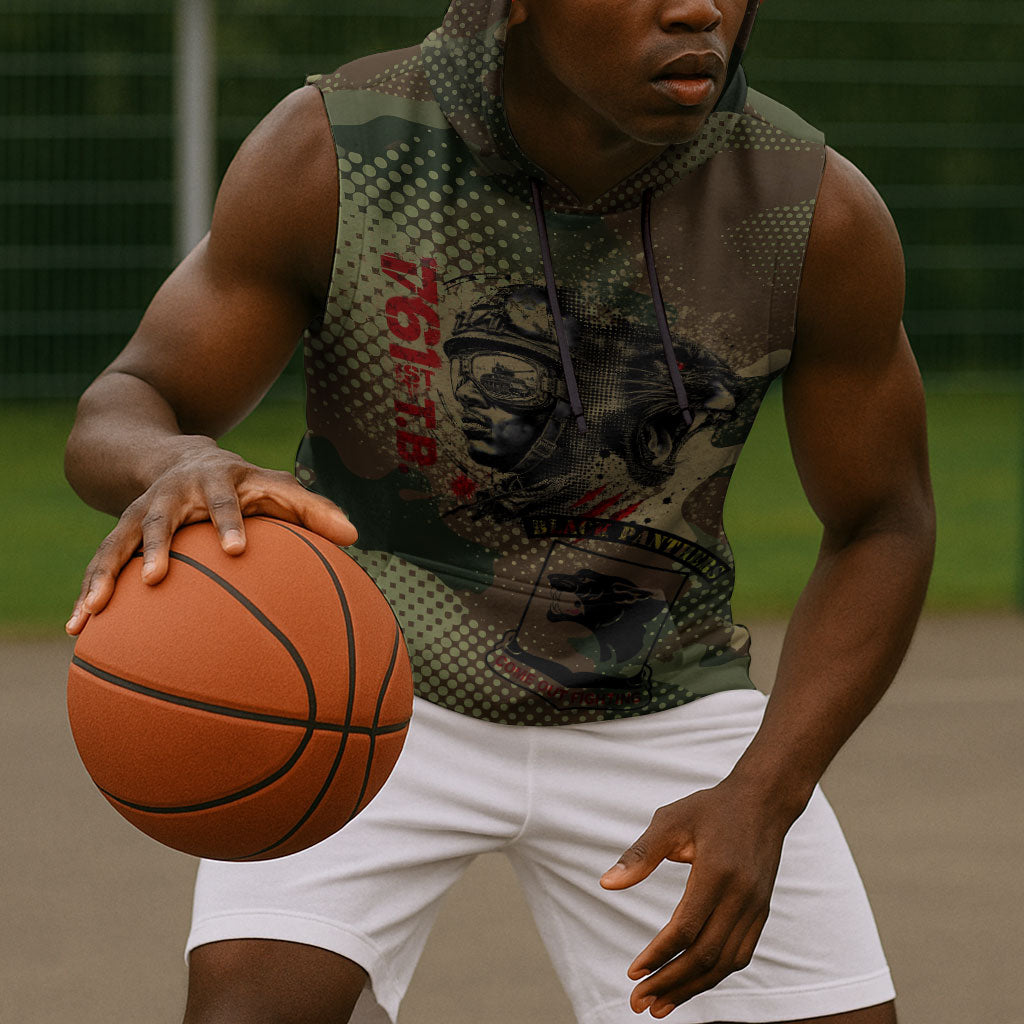 761st Tank Battalion Black Panthers Sleeveless Hoodie Come Out Fighting Military - Camouflage Halftone