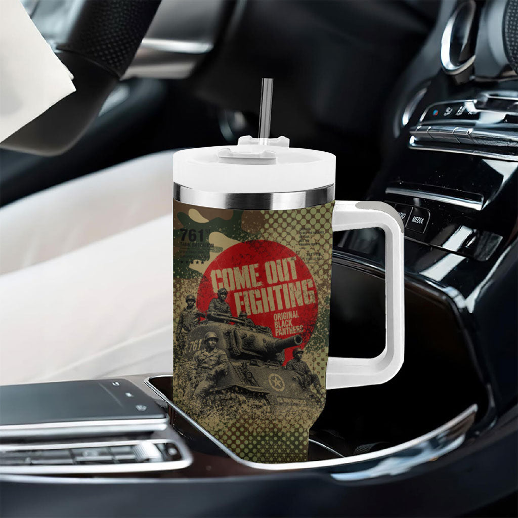 761st Tank Battalion Black Panthers Tumbler With Handle Come Out Fighting Military - Camouflage Halftone