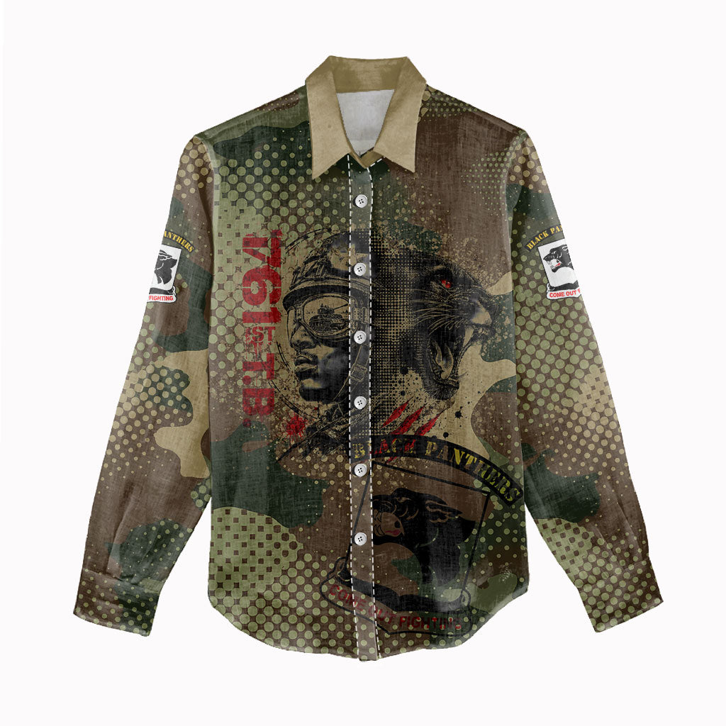 761st Tank Battalion Black Panthers Women Casual Shirt Come Out Fighting Military - Camouflage Halftone