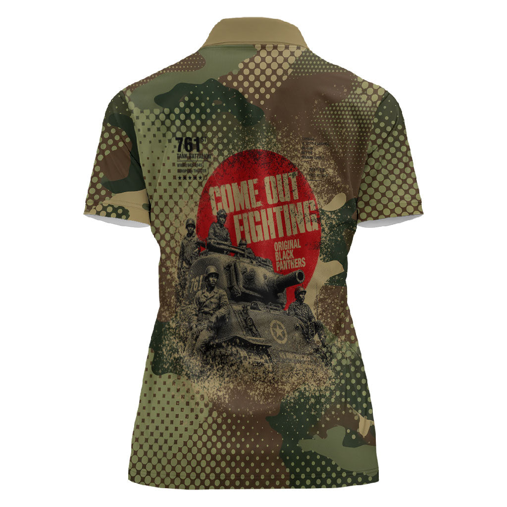 761st Tank Battalion Black Panthers Women Polo Shirt Come Out Fighting Military - Camouflage Halftone