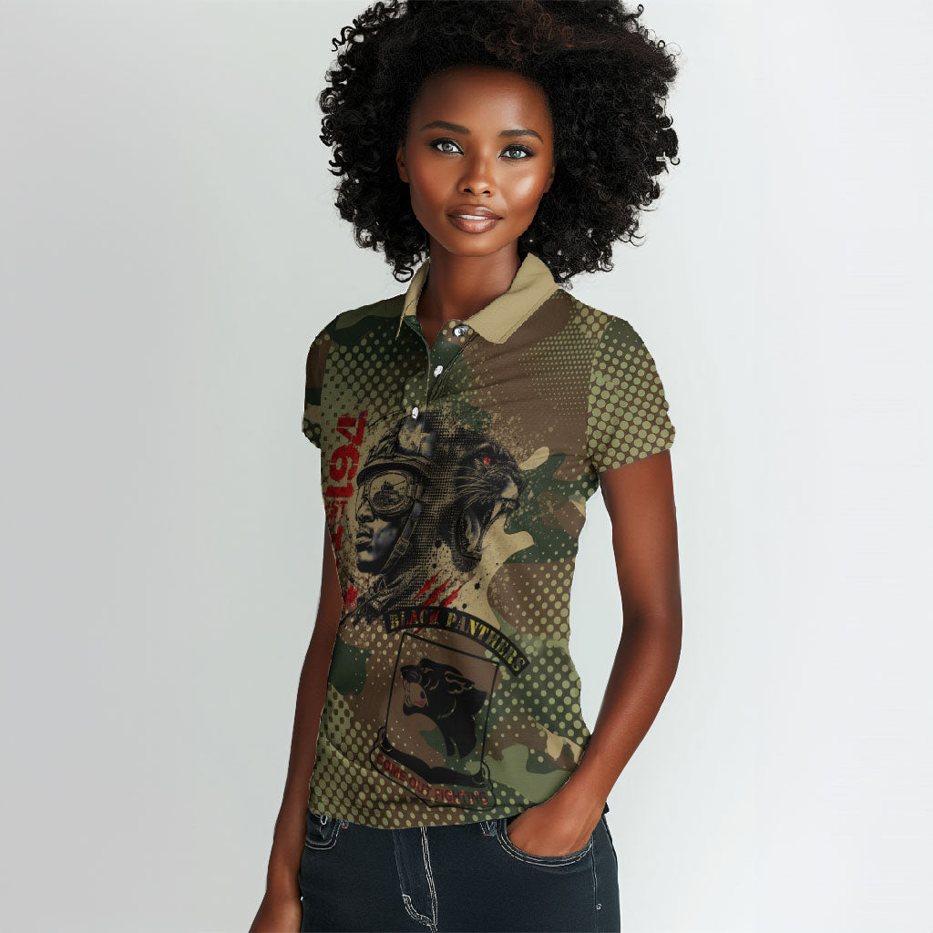 761st Tank Battalion Black Panthers Women Polo Shirt Come Out Fighting Military - Camouflage Halftone