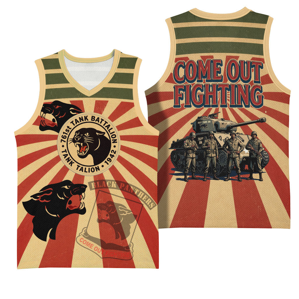 Black Panthers 761st Tank Battalion Basketball Jersey Come Out Fighting Retro Military