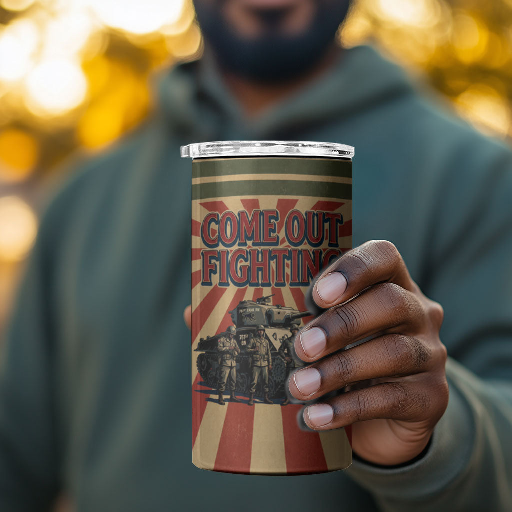 Black Panthers 761st Tank Battalion 4 in 1 Can Cooler Tumbler Come Out Fighting Retro Military