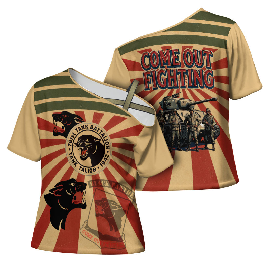 Black Panthers 761st Tank Battalion Cross Shoulder Shirt Come Out Fighting Retro Military