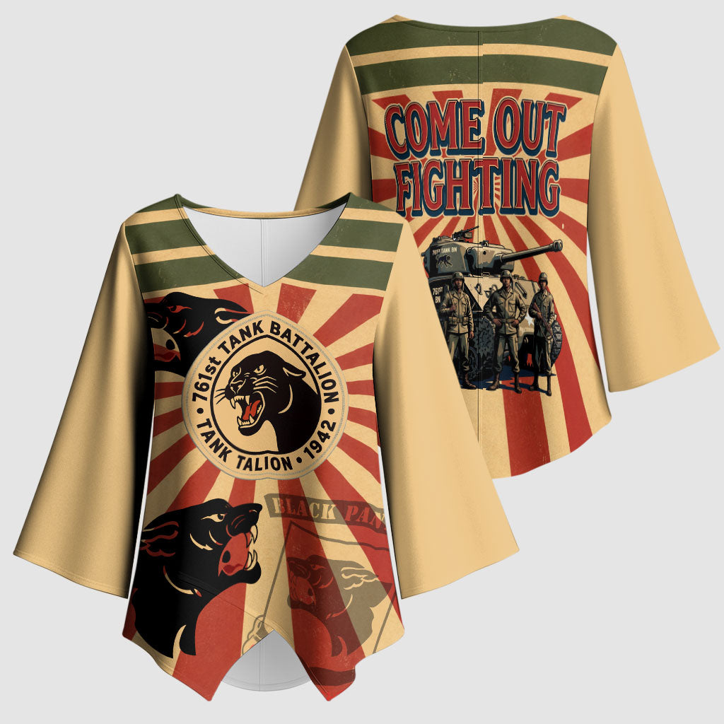 Black Panthers 761st Tank Battalion Kimono Sleeve Blouse Come Out Fighting Retro Military