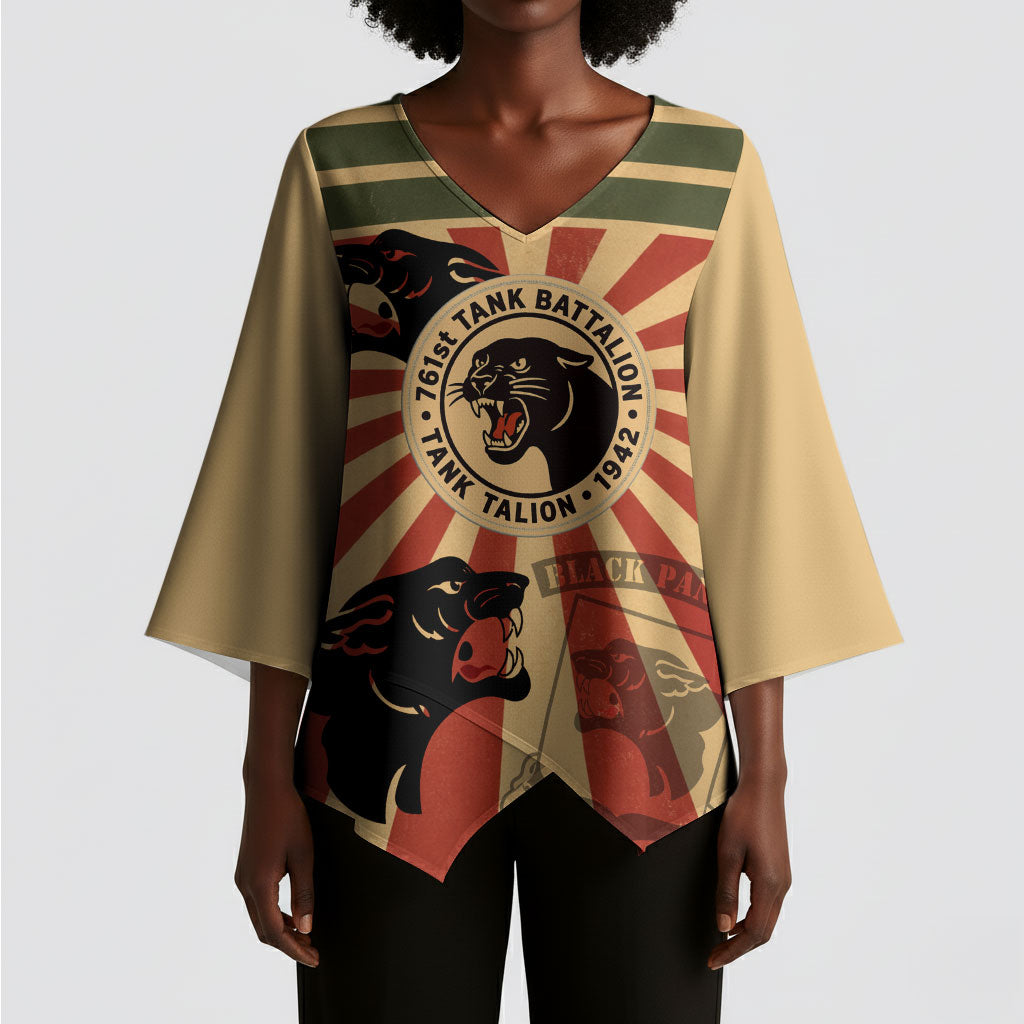 Black Panthers 761st Tank Battalion Kimono Sleeve Blouse Come Out Fighting Retro Military
