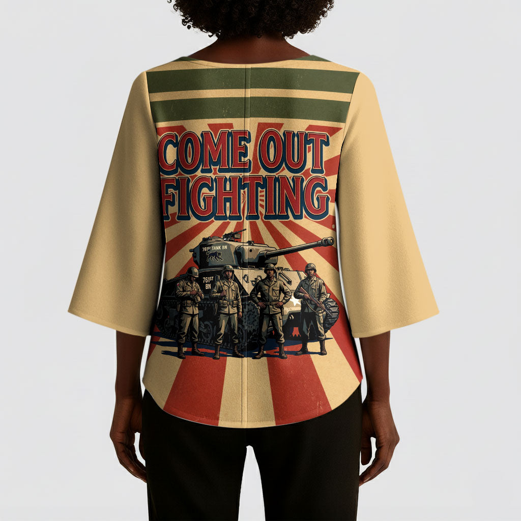 Black Panthers 761st Tank Battalion Kimono Sleeve Blouse Come Out Fighting Retro Military