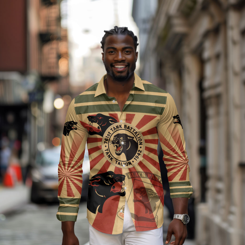 Black Panthers 761st Tank Battalion Long Sleeve Button Shirt Come Out Fighting Retro Military
