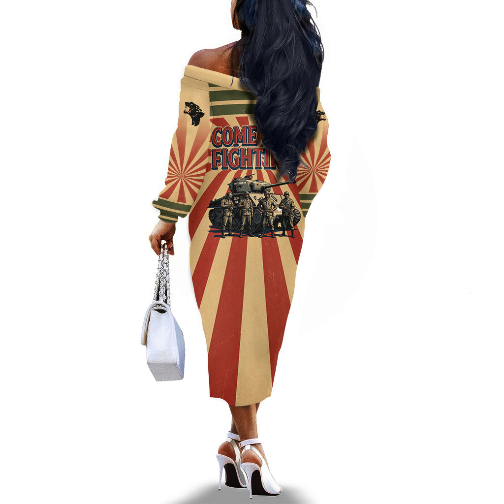 Black Panthers 761st Tank Battalion Off The Shoulder Long Sleeve Dress Come Out Fighting Retro Military