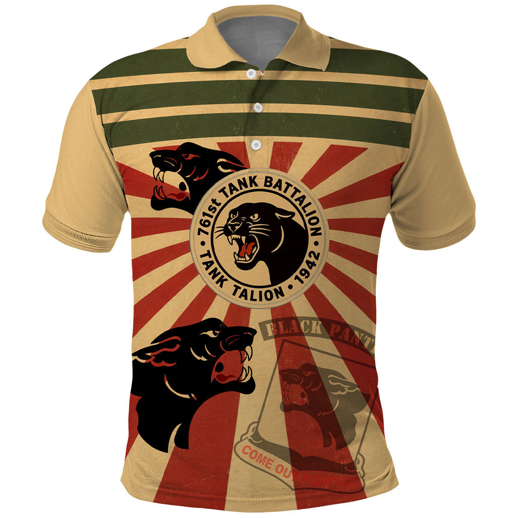 Black Panthers 761st Tank Battalion Polo Shirt Come Out Fighting Retro Military