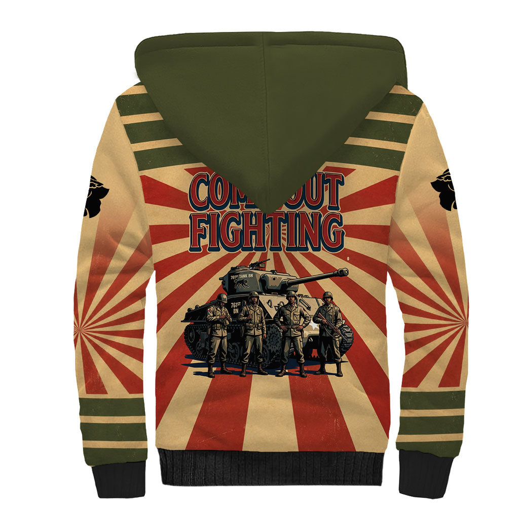 Black Panthers 761st Tank Battalion Sherpa Hoodie Come Out Fighting Retro Military
