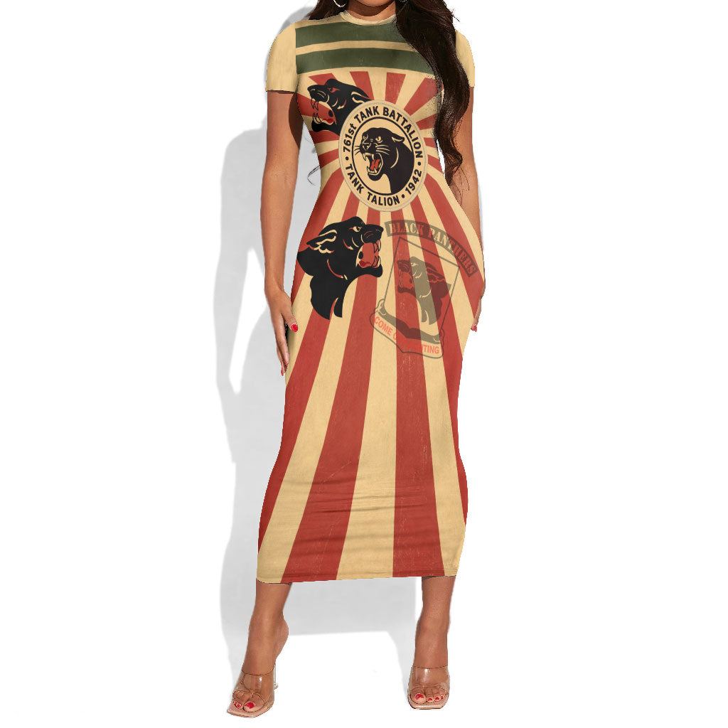Black Panthers 761st Tank Battalion Short Sleeve Bodycon Dress Come Out Fighting Retro Military
