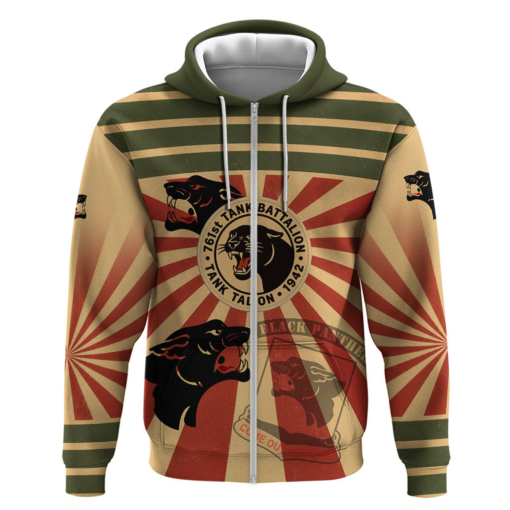 Black Panthers 761st Tank Battalion Zip Hoodie Come Out Fighting Retro Military