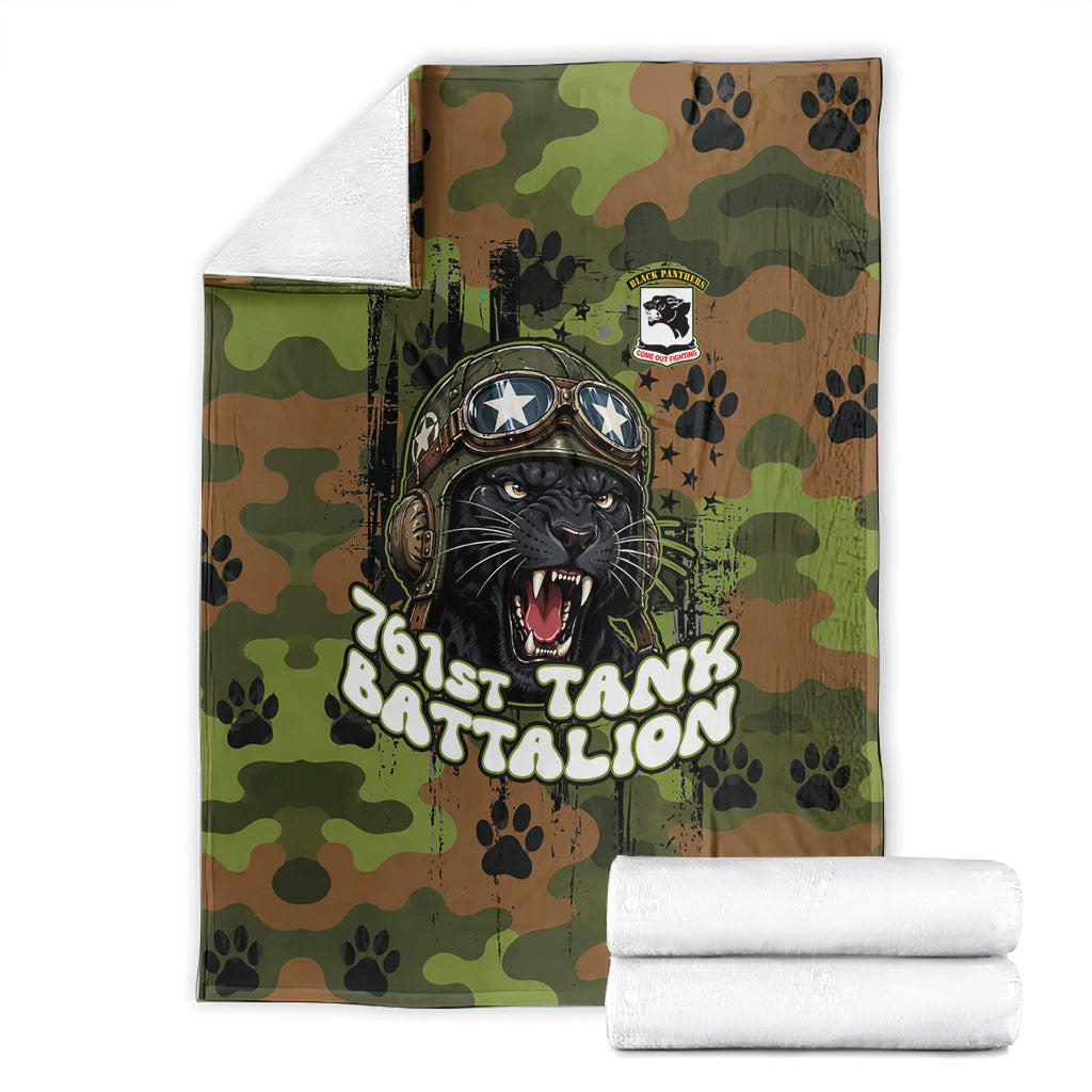 761st Tank Battalion African American Blanket Black Panthers Cartoon Mascot - Military History Camouflage Paw