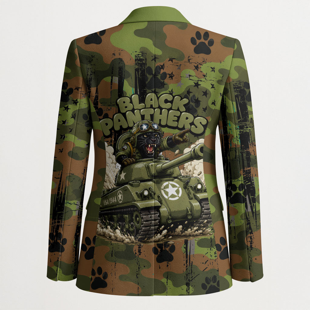 761st Tank Battalion African American Blazer Black Panthers Cartoon Mascot - Military History Camouflage Paw