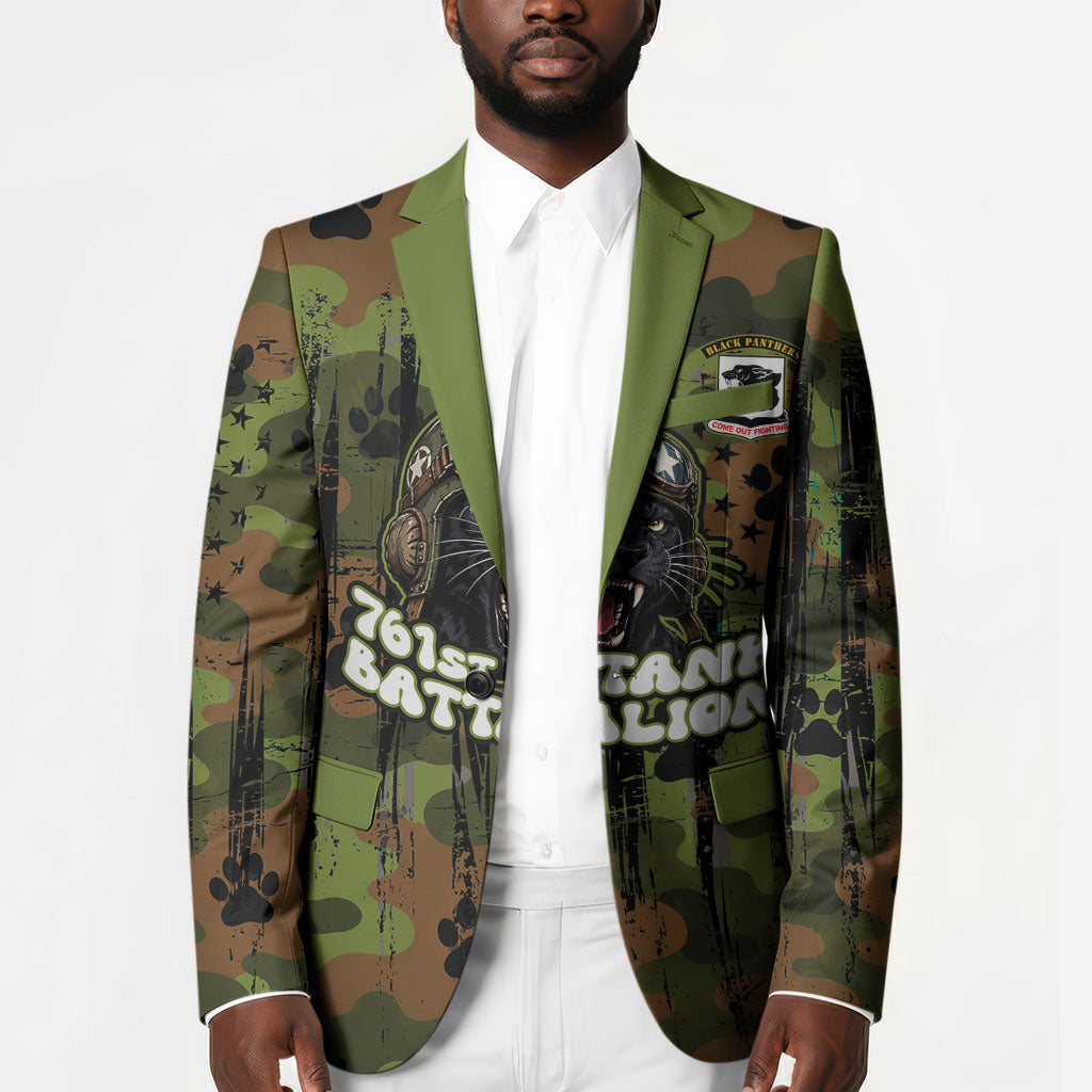 761st Tank Battalion African American Blazer Black Panthers Cartoon Mascot - Military History Camouflage Paw