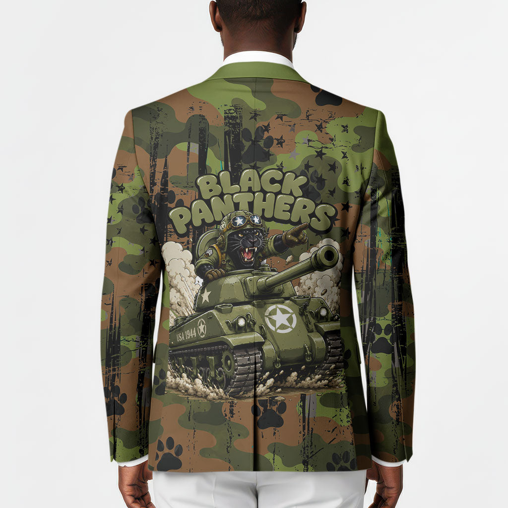 761st Tank Battalion African American Blazer Black Panthers Cartoon Mascot - Military History Camouflage Paw